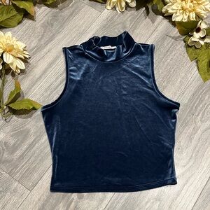 Papaya sleeveless blue velvet velour mock neck crop top. Size M